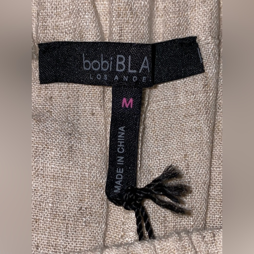 Bobi Black Women Linen Blend Dressy Shorts Oatmeal Tie Waist Wide Leg Medium - Picture 3 of 9